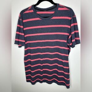 Men’s Navy & Pink Striped Short Sleeve T-Shirt Size L